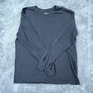 Nike Shirt Mens Large Black Dri Fit Cotton Long Sleeve Swish On Sleeve